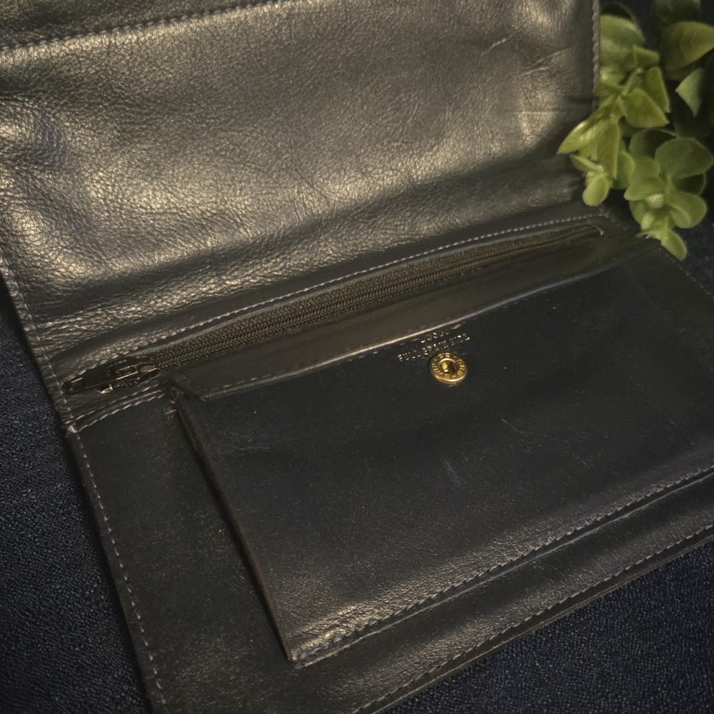 Bosca Full Grain Leather Navy Blue Organizer Clutch Wallet Deep Pocket